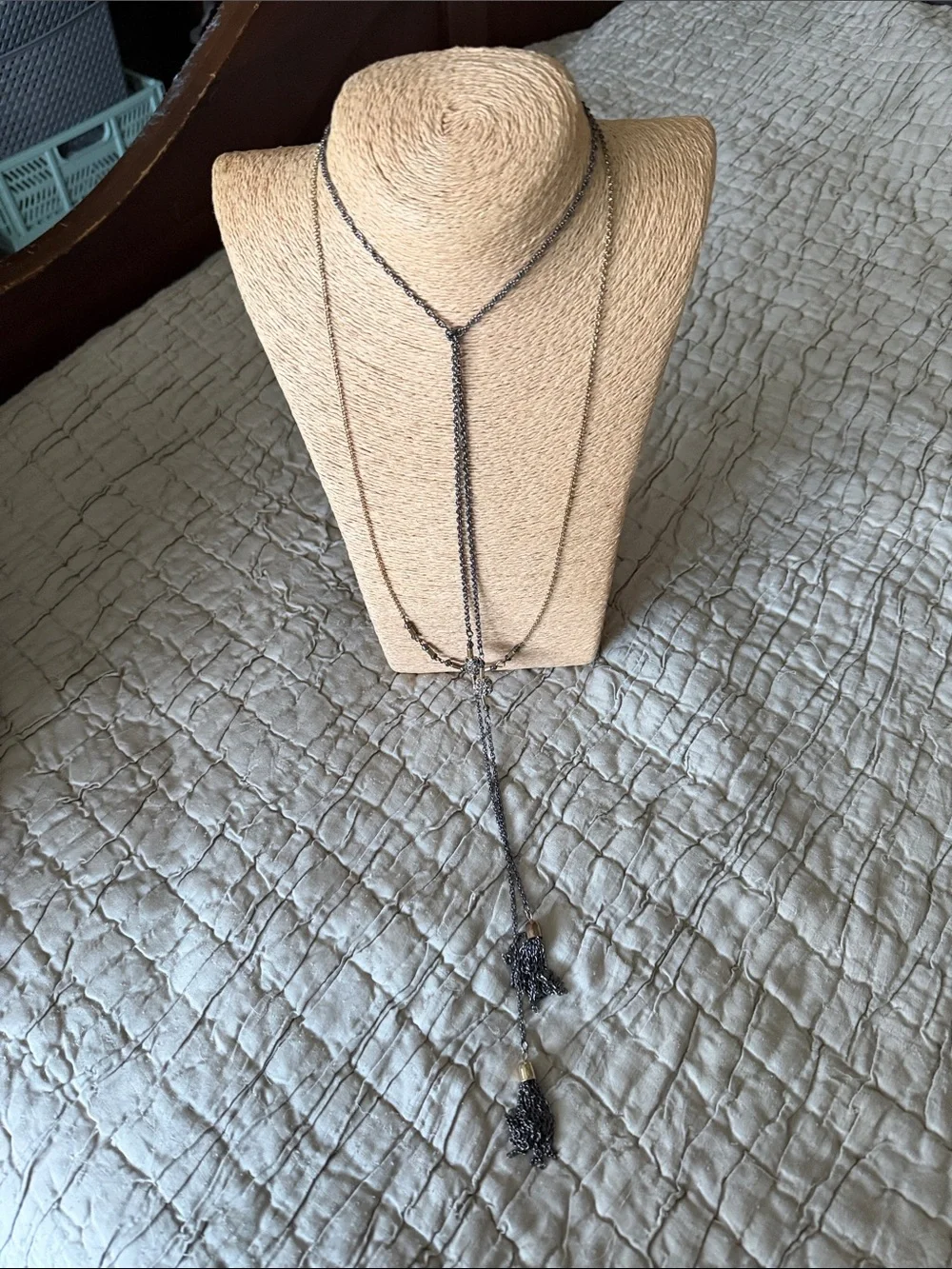Delicate  necklace by Express Silver-Tone Layered tassels black crystal chain